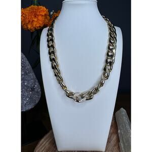 Lydell NYC Rhinestone Crystal Center Large Link Chain Necklace Adjustable Length